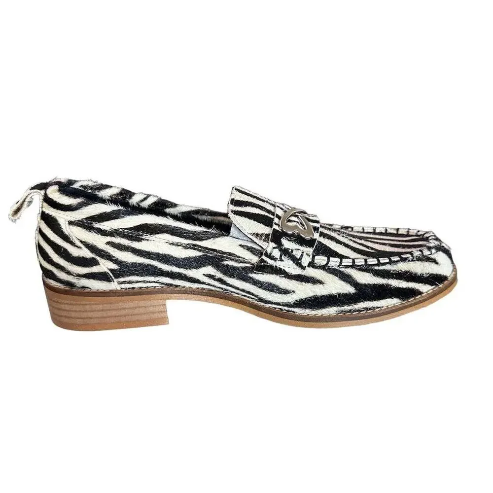 NWOT Etta Grove Women's Zebra calf hair Print‎ Loafers Size 9 Multicolor Flats